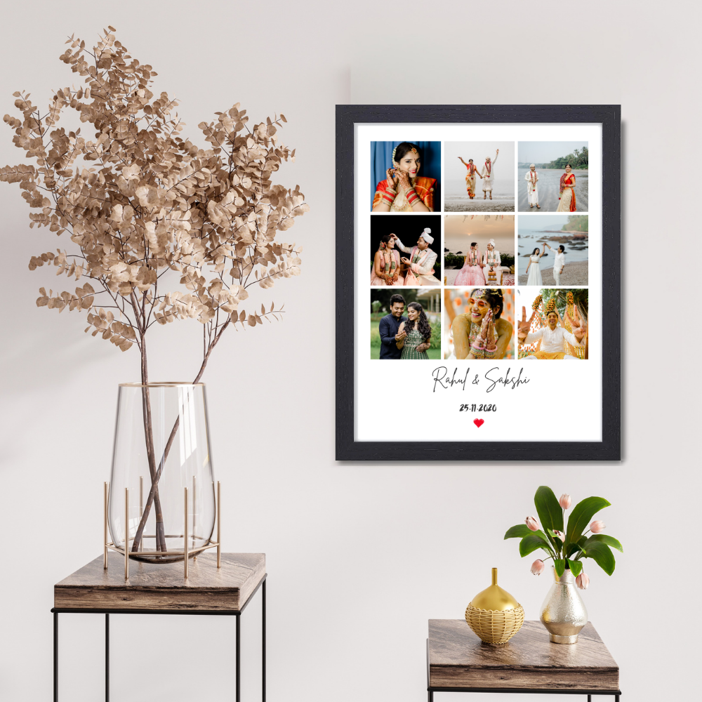 Personalized Wedding Photo Collage Frame | Custom Couple Name & Date Picture Frame