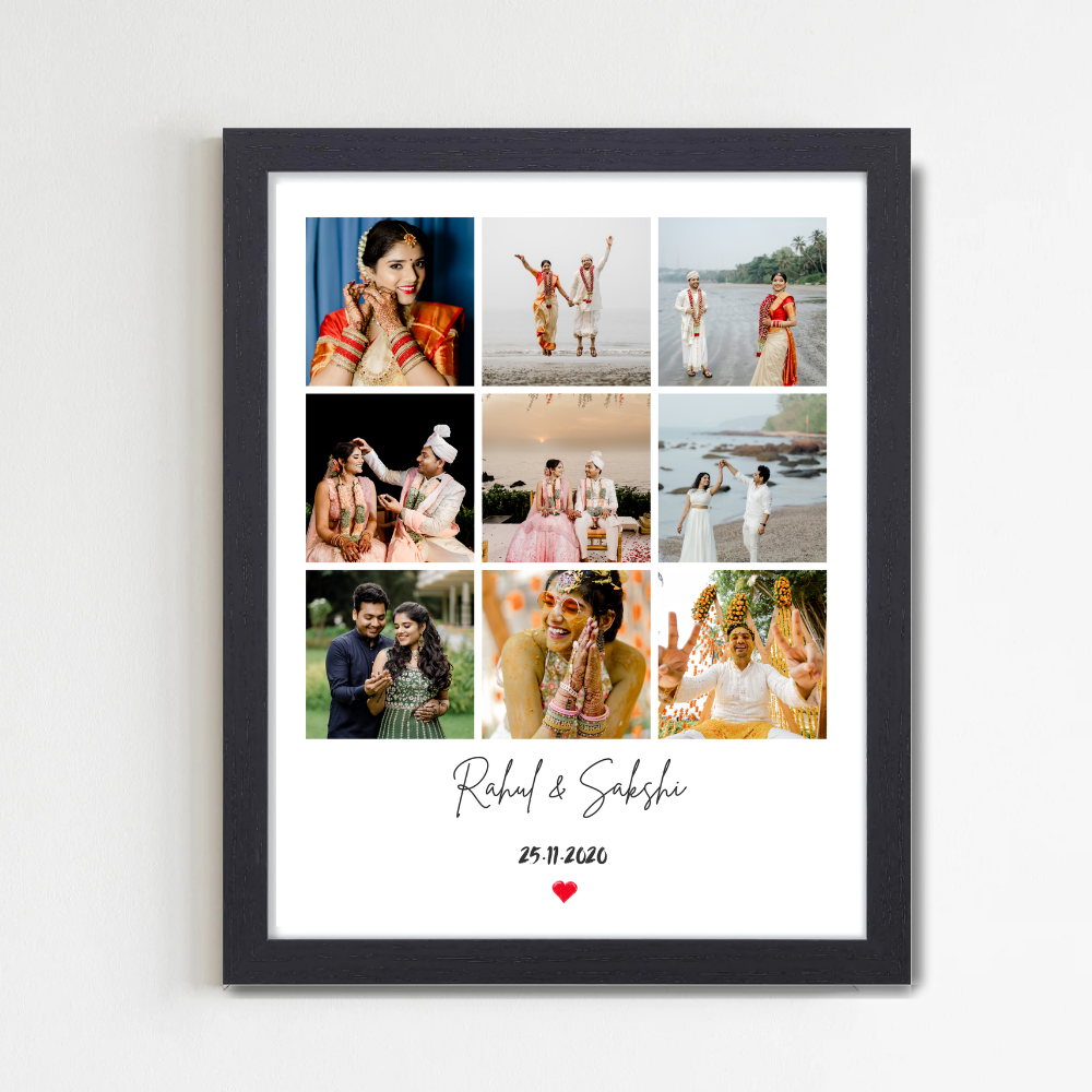 Personalized Wedding Photo Collage Frame | Custom Couple Name & Date Picture Frame