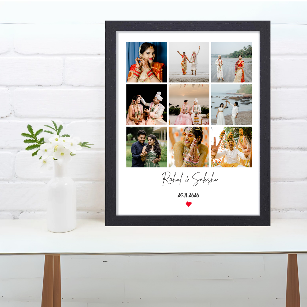 Personalized Wedding Photo Collage Frame | Custom Couple Name & Date Picture Frame