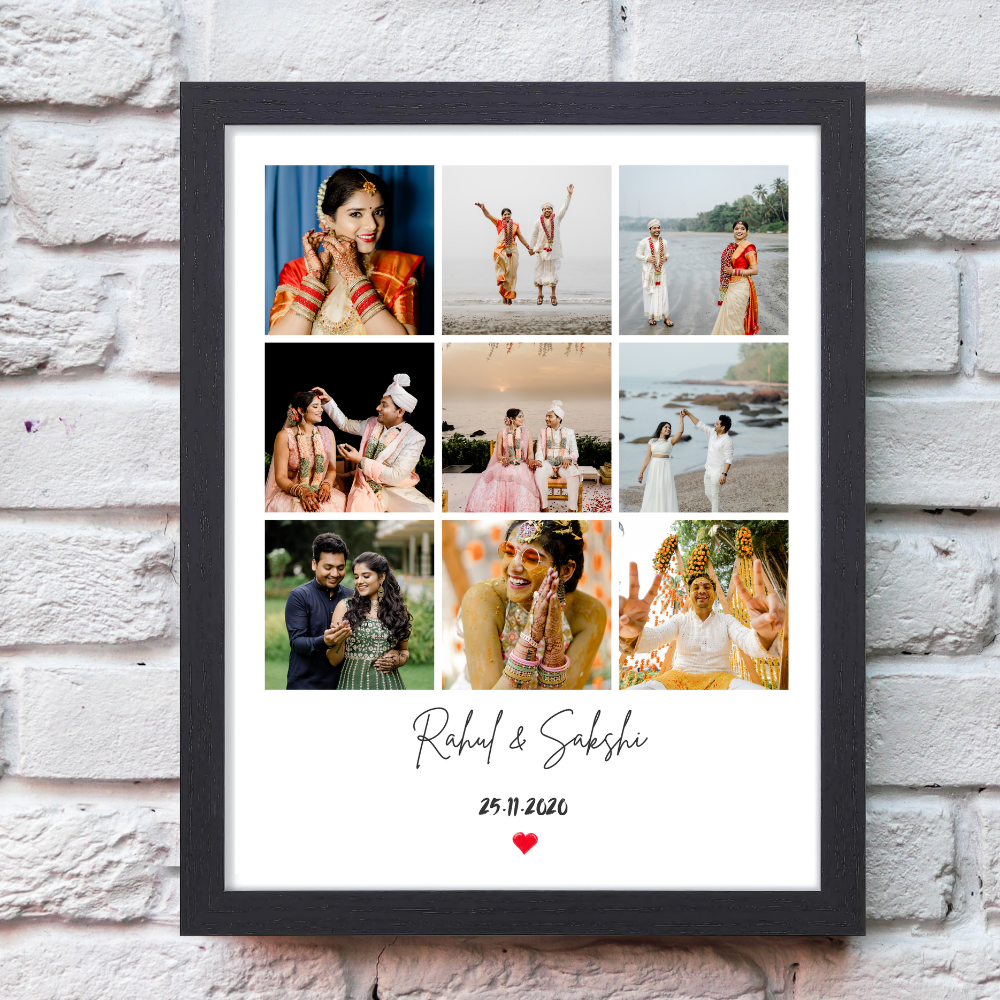 Personalized Wedding Photo Collage Frame | Custom Couple Name & Date Picture Frame