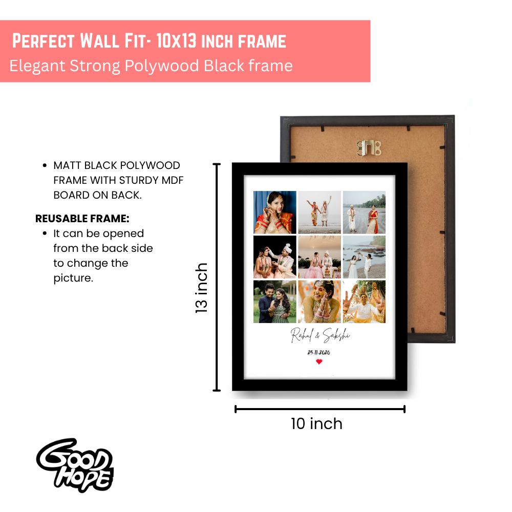 Personalized Wedding Photo Collage Frame | Custom Couple Name & Date Picture Frame