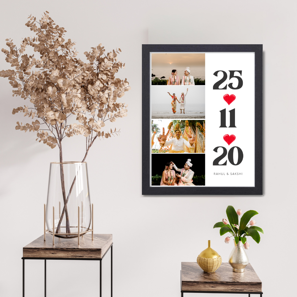 Custom Wedding Date Photo Frame | Personalized Couple Picture Frame with Name & 4 Photos