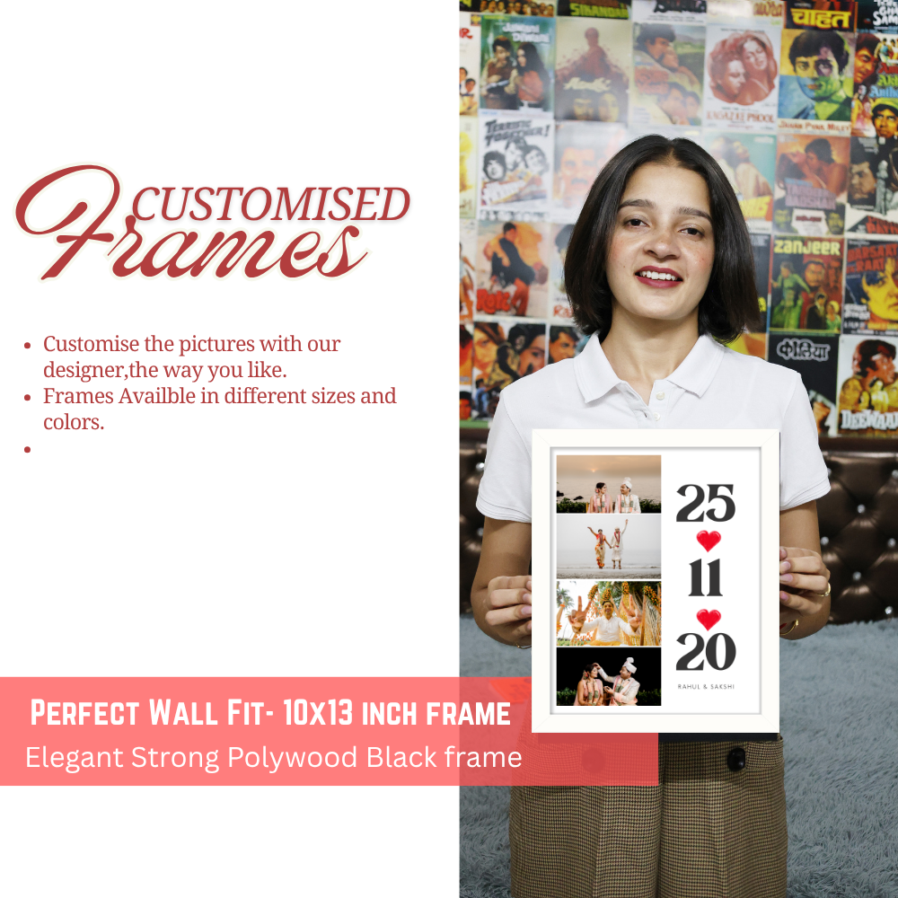 Customized Photo Frame with date and caption – Vertical Photo Strip with Name & Special Date | White Frame