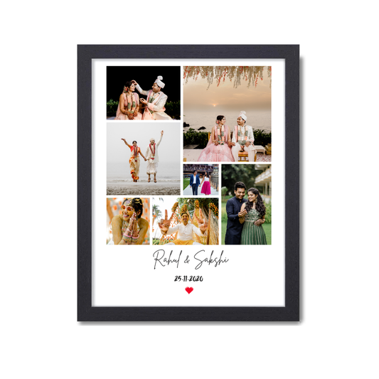 Personalized Wedding Photo Collage Frame | Custom 8-Photo Couple Picture Frame with Name & Date, personalized wedding photo collage frame, custom couple name photo frame, anniversary gift for couples, 8 photo custom frame, 10x13 inch wedding frame, custom photo wall art, wedding memory keepsake, engagement gift for bride and groom, photo frame with name and date, romantic personalized gift, Indian wedding photo frame, custom wall decor for couples, wedding collage gift frame
