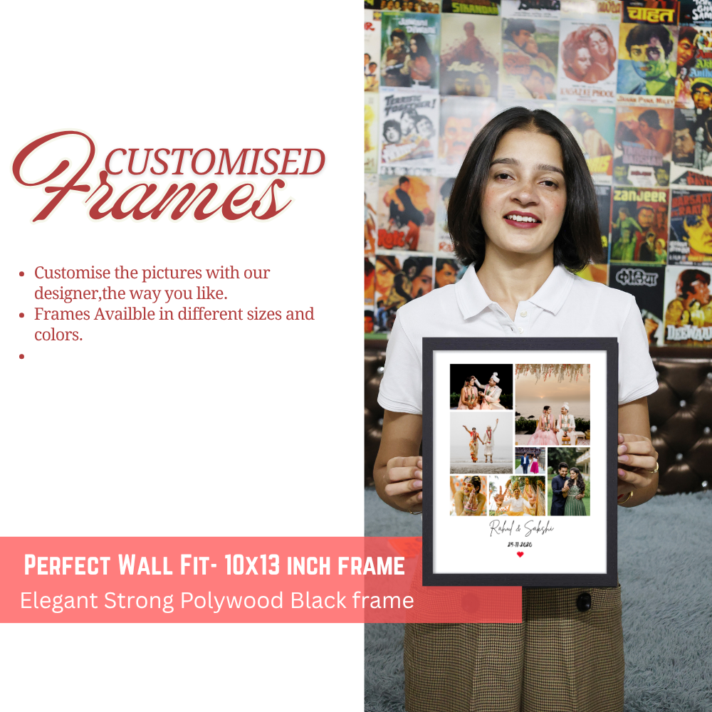 Personalized Wedding Photo Collage Frame | Custom 8-Photo Couple Picture Frame with Name & Date