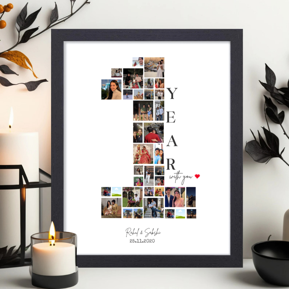 Personalized 1 Year Anniversary Photo Black Frame 10x13 Inch – Custom Couple & New born Baby Collage Frame