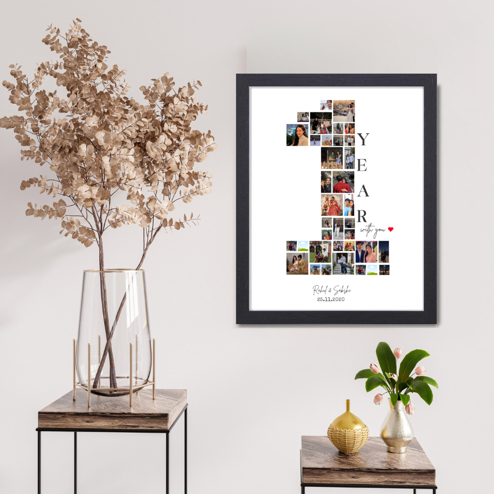 Personalized 1 Year Anniversary Photo Black Frame 10x13 Inch – Custom Couple & New born Baby Collage Frame