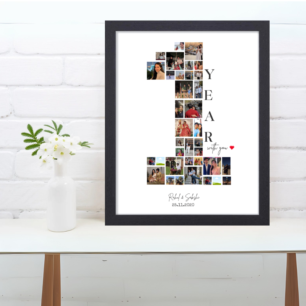 Personalized 1 Year Anniversary Photo Black Frame 10x13 Inch – Custom Couple & New born Baby Collage Frame
