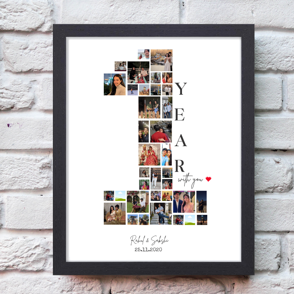 Personalized 1 Year Anniversary Photo Black Frame 10x13 Inch – Custom Couple & New born Baby Collage Frame