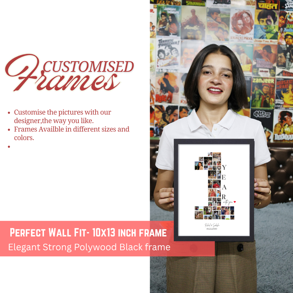 Personalized 1 Year Anniversary Photo Black Frame 10x13 Inch – Custom Couple & New born Baby Collage Frame