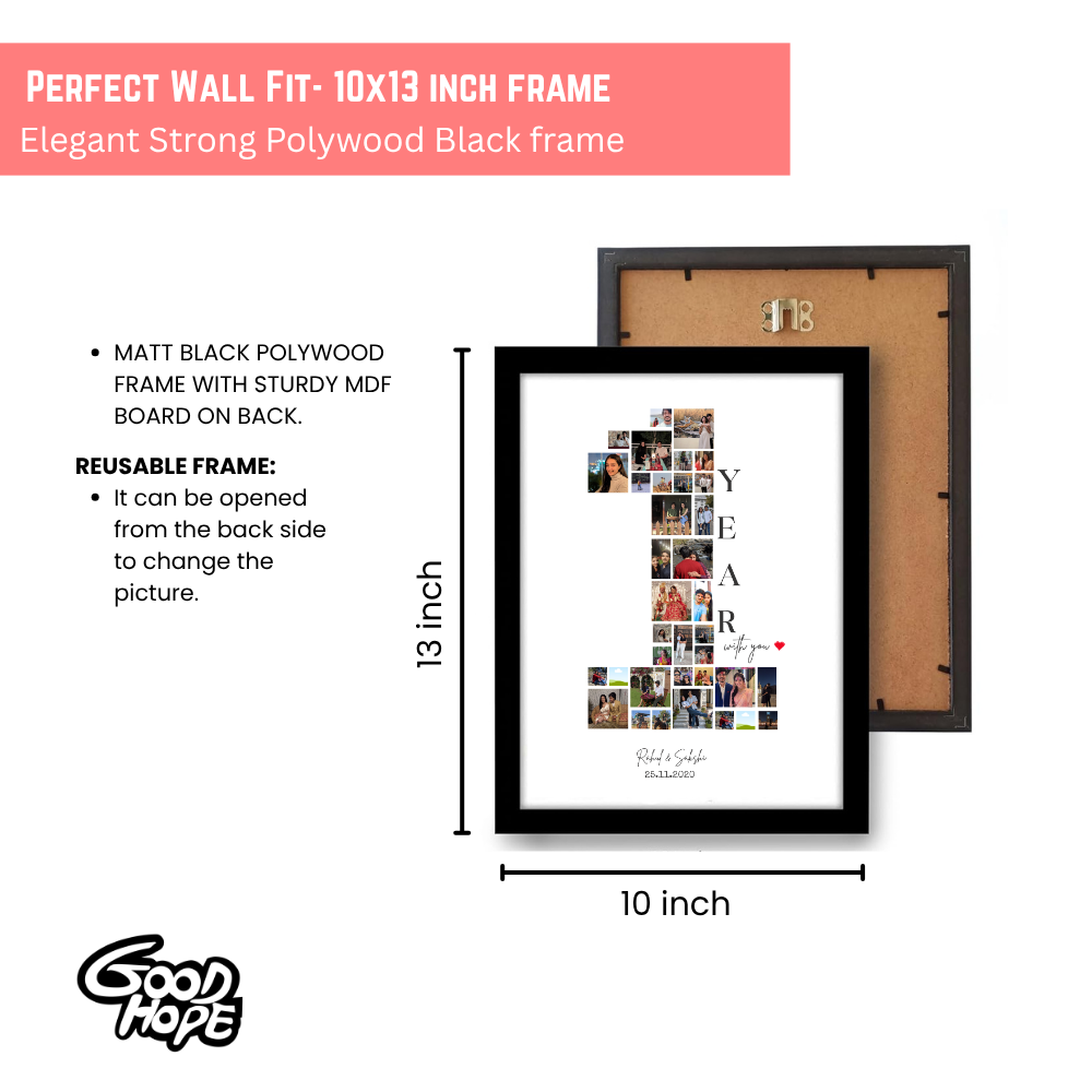 Personalized 1 Year Anniversary Photo Black Frame 10x13 Inch – Custom Couple & New born Baby Collage Frame
