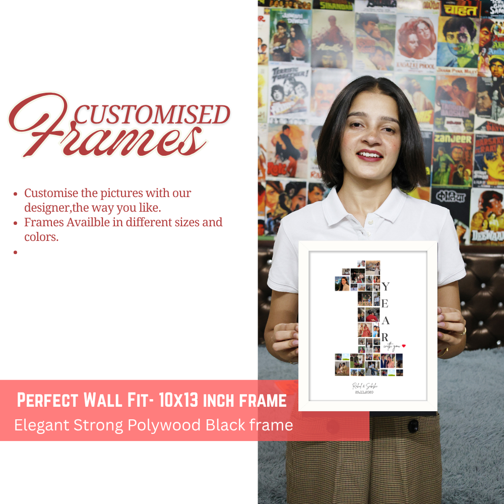 Custom 1 Year Anniversary Photo Collage Frame – White Frame Wall Art with Name & Date for cuples 1 Year or 1 Month baby