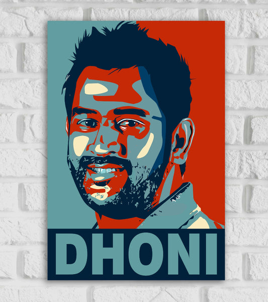MS Dhoni right-handed batter and a wicket-keeper Indian Cricketer Sports Player Cricket Games World Cup T20 IPL Blue 7 Red Color Matte Finish Wall Decor Posters Frame