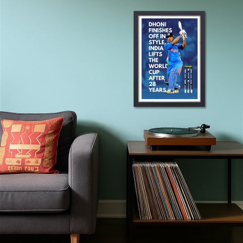  MS Dhoni Poster Frame Mahi Wall Framed Posters Mahendra Singh Dhoni Motivational Quotes Photo Frames Paintings For Room Wall Decoration, Living Room Bedroom Boys Gift Fan| Cricket Lover Cricketers Wall Decor