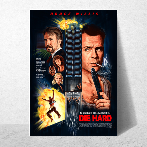 Die Hard Movie Poster Frame Action Thriller Film Framed Posters Hollywood Movies Artwork Canvas Painting Photo Frames for Wall Decor Home Decoration Living Room Bedroom Office Study Room Cafe Restraunt