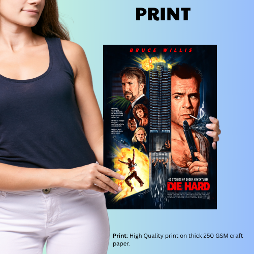 Die Hard Movie Poster Frame Action Thriller Film Framed Posters Hollywood Movies Artwork Canvas Painting Photo Frames for Wall Decor Home Decoration Living Room Bedroom Office Study Room Cafe Restraunt