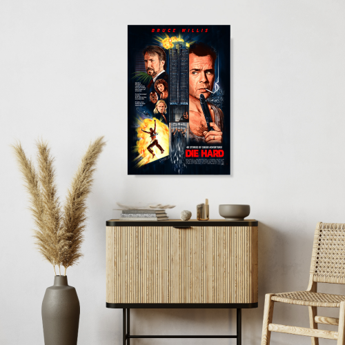 Die Hard Movie Poster Frame Action Thriller Film Framed Posters Hollywood Movies Artwork Canvas Painting Photo Frames for Wall Decor Home Decoration Living Room Bedroom Office Study Room Cafe Restraunt