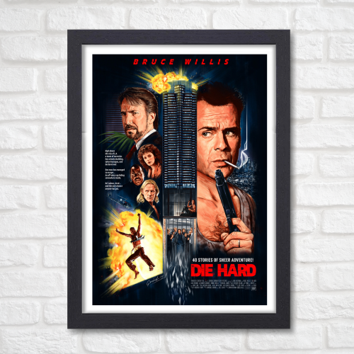 Die Hard Movie Poster Frame Action Thriller Film Framed Posters Hollywood Movies Artwork Canvas Painting Photo Frames for Wall Decor Home Decoration Living Room Bedroom Office Study Room Cafe Restraunt