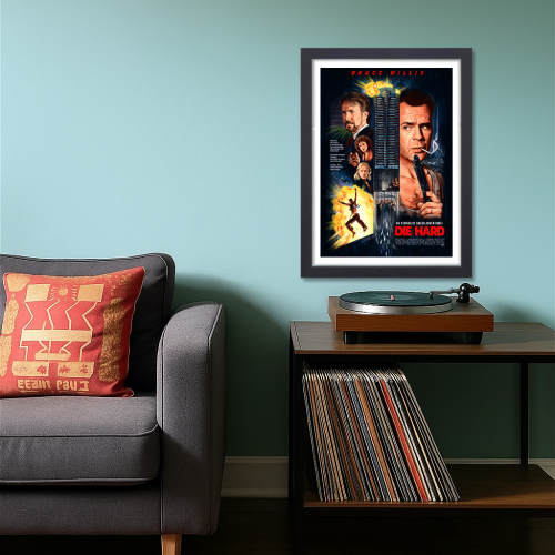 Die Hard Movie Poster Frame Action Thriller Film Framed Posters Hollywood Movies Artwork Canvas Painting Photo Frames for Wall Decor Home Decoration Living Room Bedroom Office Study Room Cafe Restraunt