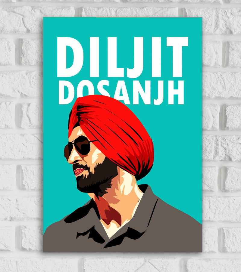 Diljit Dosanjh Indian Singer Film & Television Actor Red Color Framed Posters Music Artist Pop Art Matte Finish Wall Decor Framed Poster