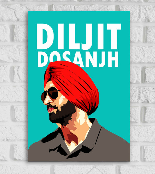 Diljit Dosanjh Indian Singer Film & Television Actor Red Color Framed Posters Music Artist Pop Art Matte Finish Wall Decor Framed Poster