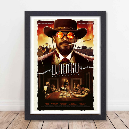Django Unchained Movie Poster Frame Western Action Film Artwork Framed Posters Hollwood Movies Canvas Painting Photo Frames For Wall Decor Living Room Bedroom  Study Room Restraunt Cafe Office & Home Decoration