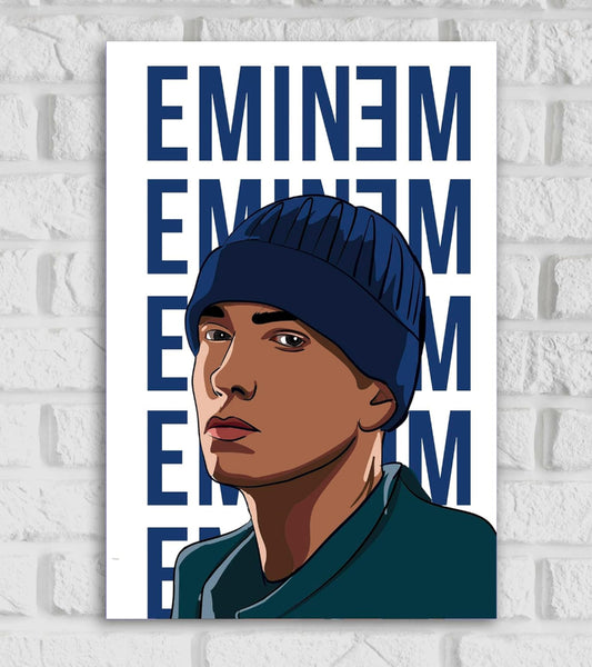 Eminem American Rapper and Songwriter Pop Culture Art Music Artist Singer Blue & White Color Matte Finish Posters Frames