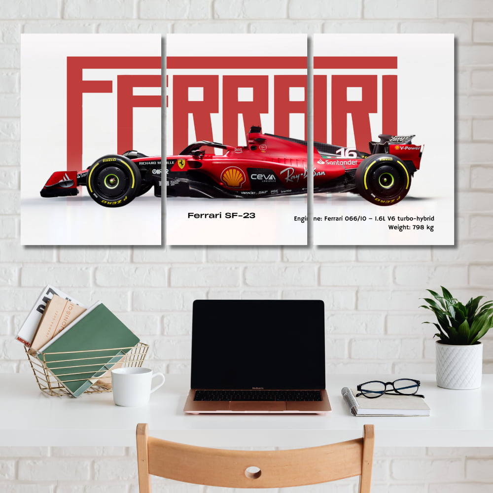 Ferrari SF-23 Formula 1 Car Poster – 3 Panel Split Wall Art – 2023 F1 Racing Car