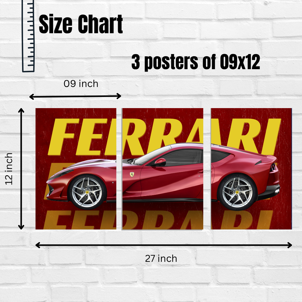 Ferrari Sports Car 3-Piece Poster | Red Supercar Wall Art