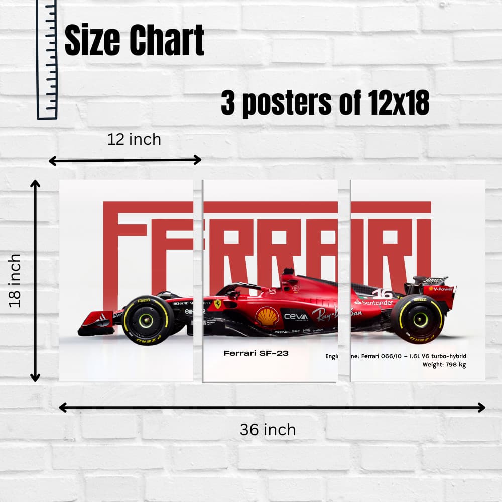 Ferrari SF-23 Formula 1 Car Poster – 3 Panel Split Wall Art – 2023 F1 Racing Car
