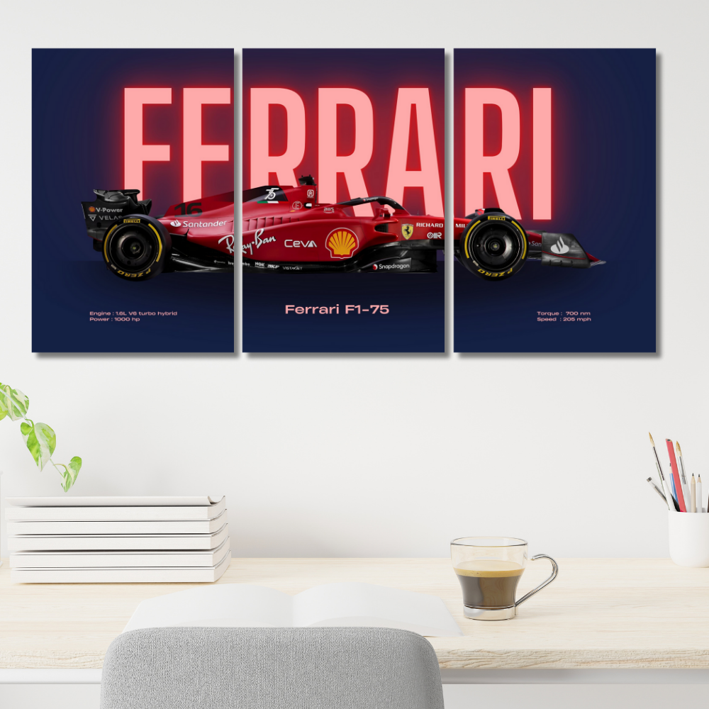 Ferrari F1-75 Formula 1 Poster – Wall Art Set of 3 Split Poster