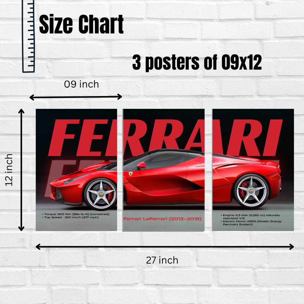 Ferrari LaFerrari Hybrid Supercar Poster – 3 Panel Split Posters (2013–2018)