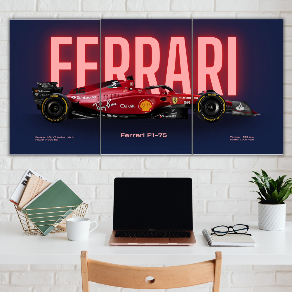 Ferrari Car Split poster set of 3 red ferrari f1-75 formula 1 sports car