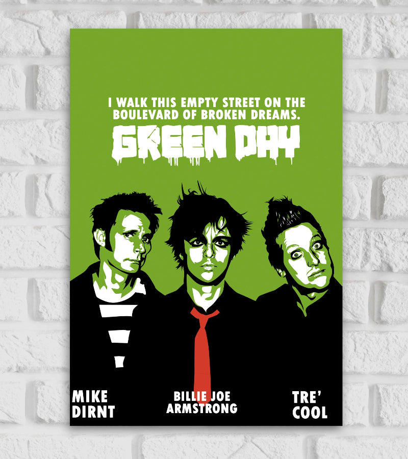Green Day American Rock Band Motivational Inspiring Quote Singers Music Artist Pop Art Black & White Green Color Matte Finish Framed Poster 