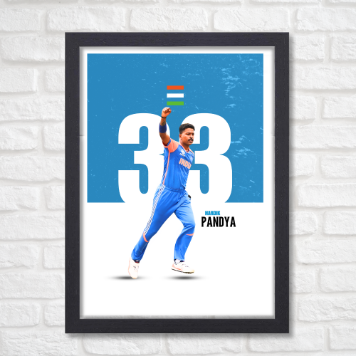 Hardik Pandya Poster Frame | Team India All-Rounder Wall Decor | Cricket Player Legend Art Print | Crcketer Gift for Cricket Fans