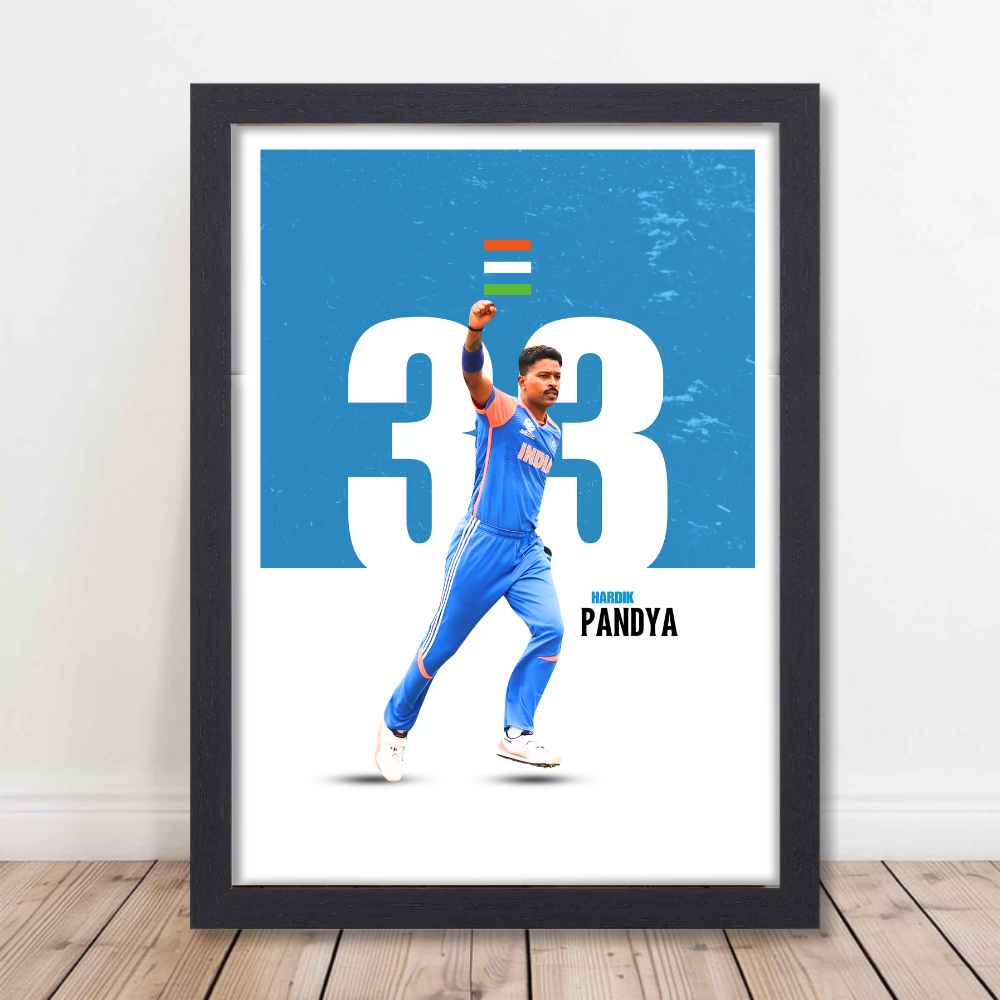 Hardik Pandya Poster Frame | Team India All-Rounder Wall Decor | Cricket Player Legend Art Print | Crcketer Gift for Cricket Fans