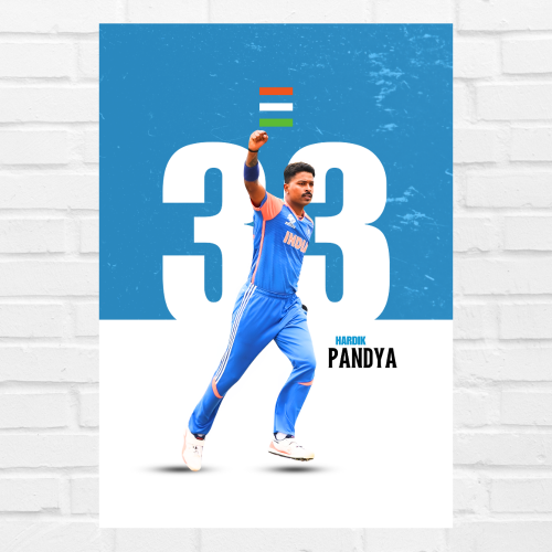 Hardik Pandya Poster Frame | Team India All-Rounder Wall Decor | Cricket Player Legend Art Print | Crcketer Gift for Cricket Fans