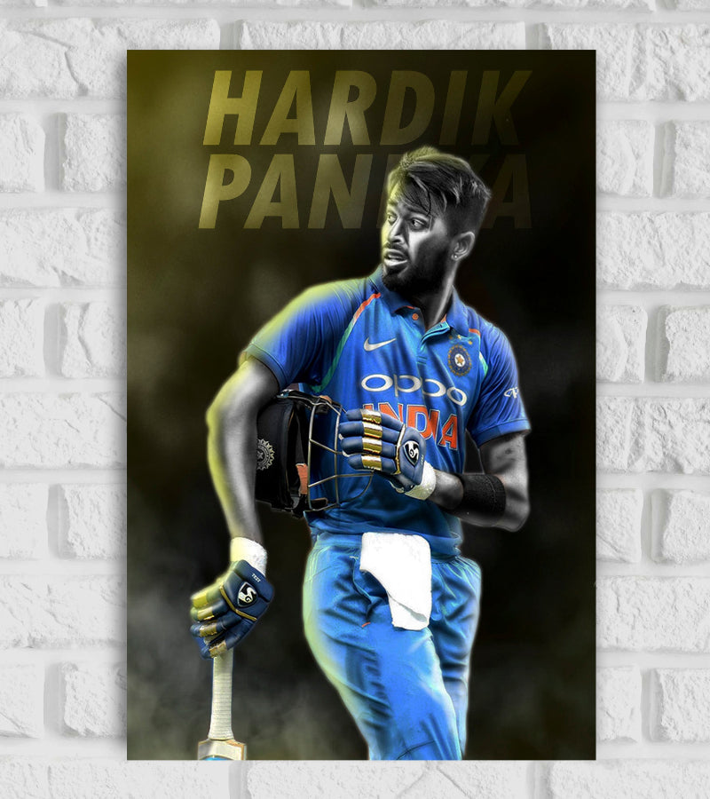 Hardik Pandya Indian cricketer Sports Player Cricket Games World Cup T20 IPL Blue & White Color Matte Finish Wall Decor Posters Frame