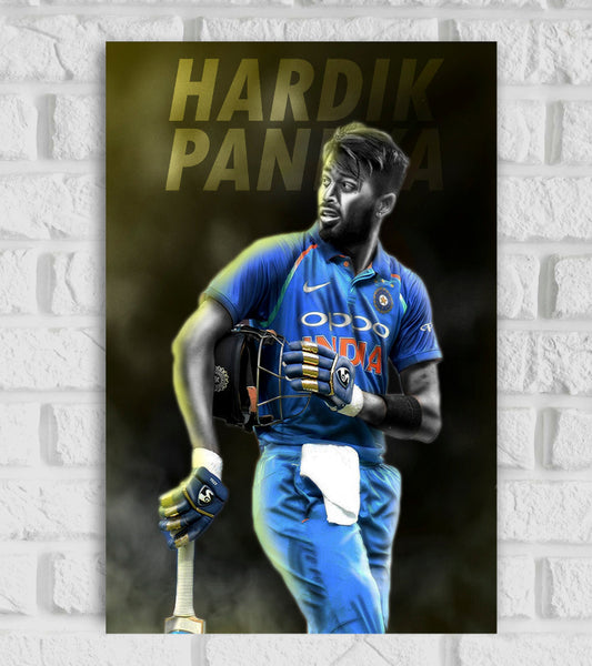 Hardik Pandya Indian cricketer Sports Player Cricket Games World Cup T20 IPL Blue & White Color Matte Finish Wall Decor Posters Frame