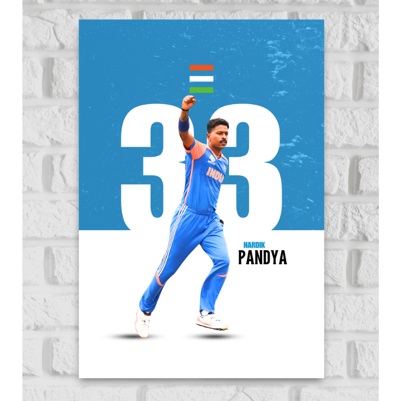 Hardik Pandya poster of t20 world cup 2024 of the final, bowling Sports Player Cricket World Cup T20 IPL Motivational Quote Matte Finish Wall Decor Posters Frame