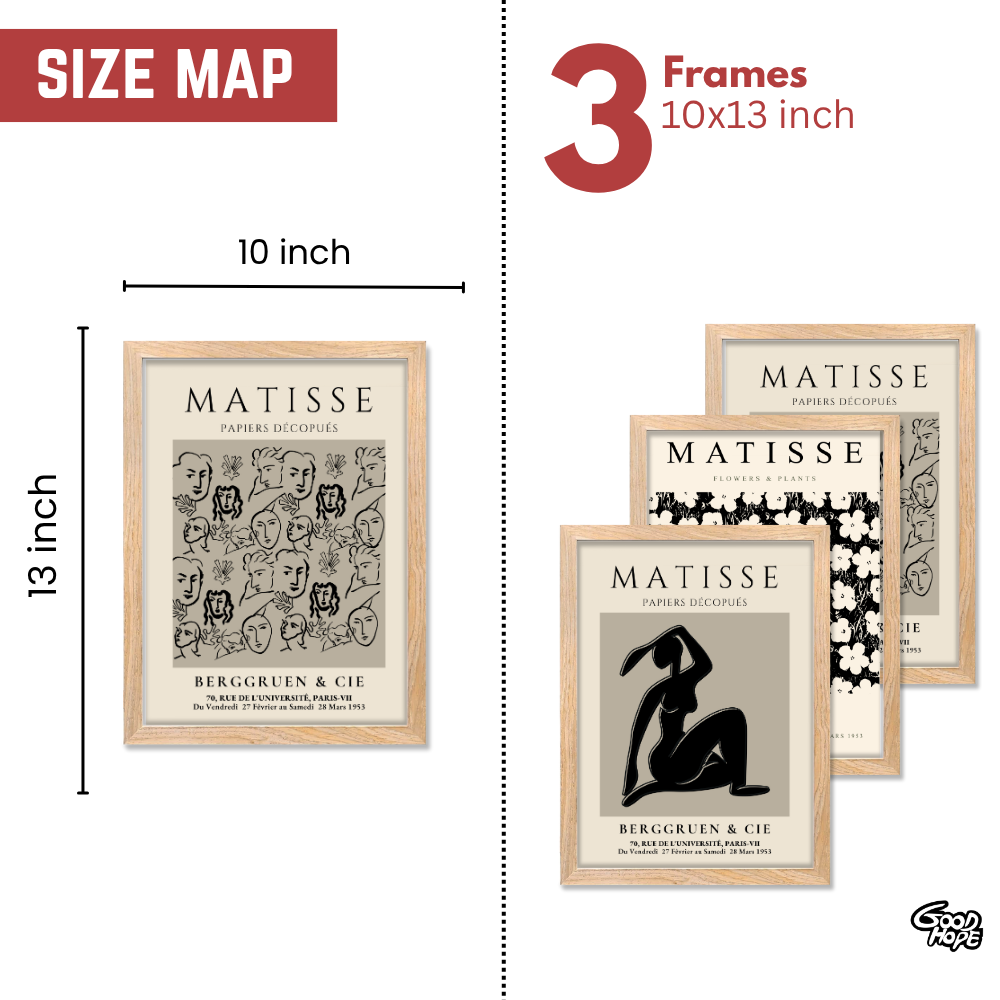 Set of 3 Henri Matisse Wall Art Paintings Framed Poster for Home Decoration, Living Room, Bedroom, hall, Kitchen, and Office Wall Decoration