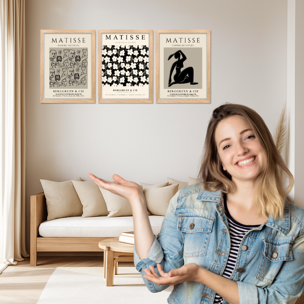 Set of 3 Henri Matisse Wall Art Paintings Framed Poster for Home Decoration, Living Room, Bedroom, hall, Kitchen, and Office Wall Decoration