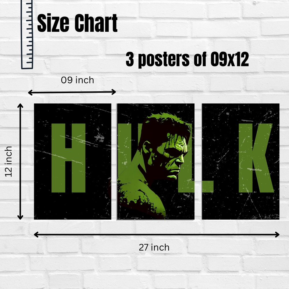 Hulk 3-Split Wall Poster – Grunge Style Green on Black