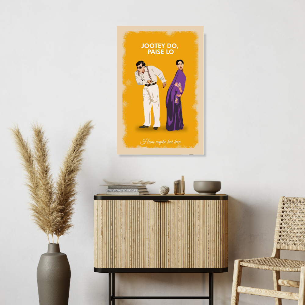 Bollywood Movie Hum Aapke Hai Kon Poster Frame Movies Actor salman Khan MAdhuri Dixit Framed Posters Dialouges Quote Canvas Painting Photo Frames For Wall Decor Bedroom Living Room Decoration Home Office Restraunt Cafe