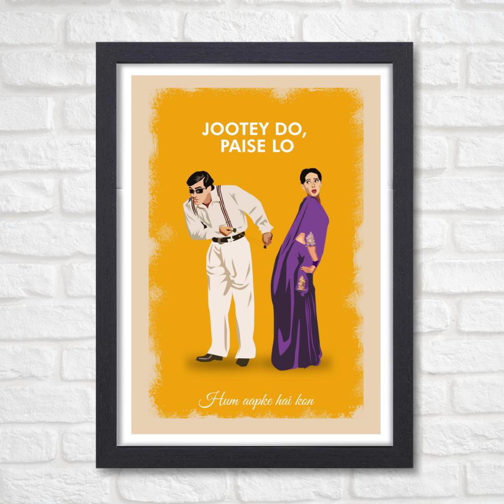 Bollywood Movie Hum Aapke Hai Kon Poster Frame Movies Actor salman Khan MAdhuri Dixit Framed Posters Dialouges Quote Canvas Painting Photo Frames For Wall Decor Bedroom Living Room Decoration Home Office Restraunt Cafe