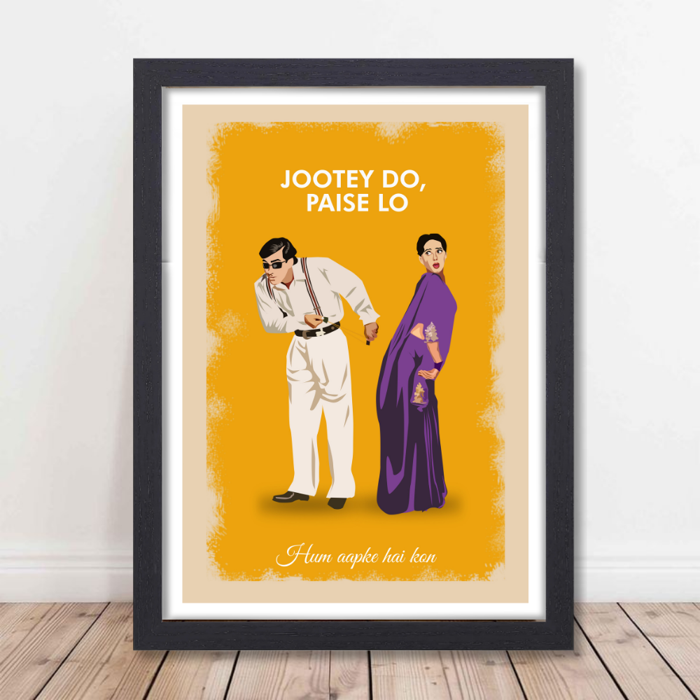 Bollywood Movie Hum Aapke Hai Kon Poster Frame Movies Actor salman Khan MAdhuri Dixit Framed Posters Dialouges Quote Canvas Painting Photo Frames For Wall Decor Bedroom Living Room Decoration Home Office Restraunt Cafe