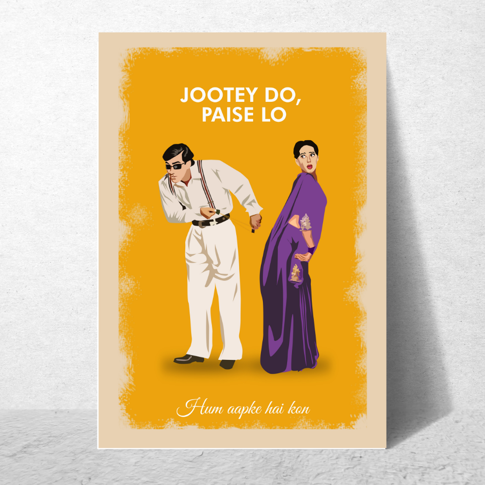 Bollywood Movie Hum Aapke Hai Kon Poster Frame Movies Actor salman Khan MAdhuri Dixit Framed Posters Dialouges Quote Canvas Painting Photo Frames For Wall Decor Bedroom Living Room Decoration Home Office Restraunt Cafe