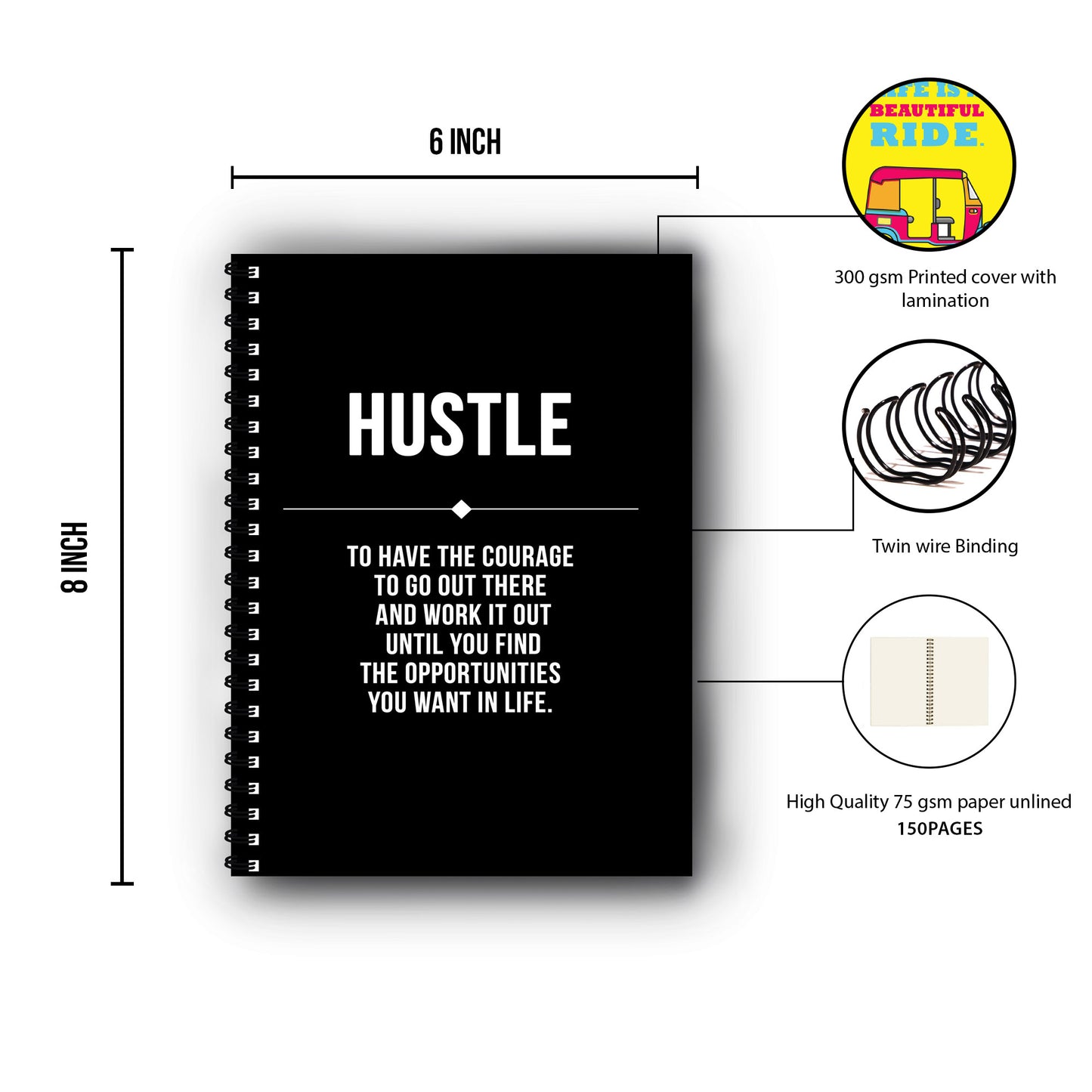 Hustle Motivational Printed Notebook