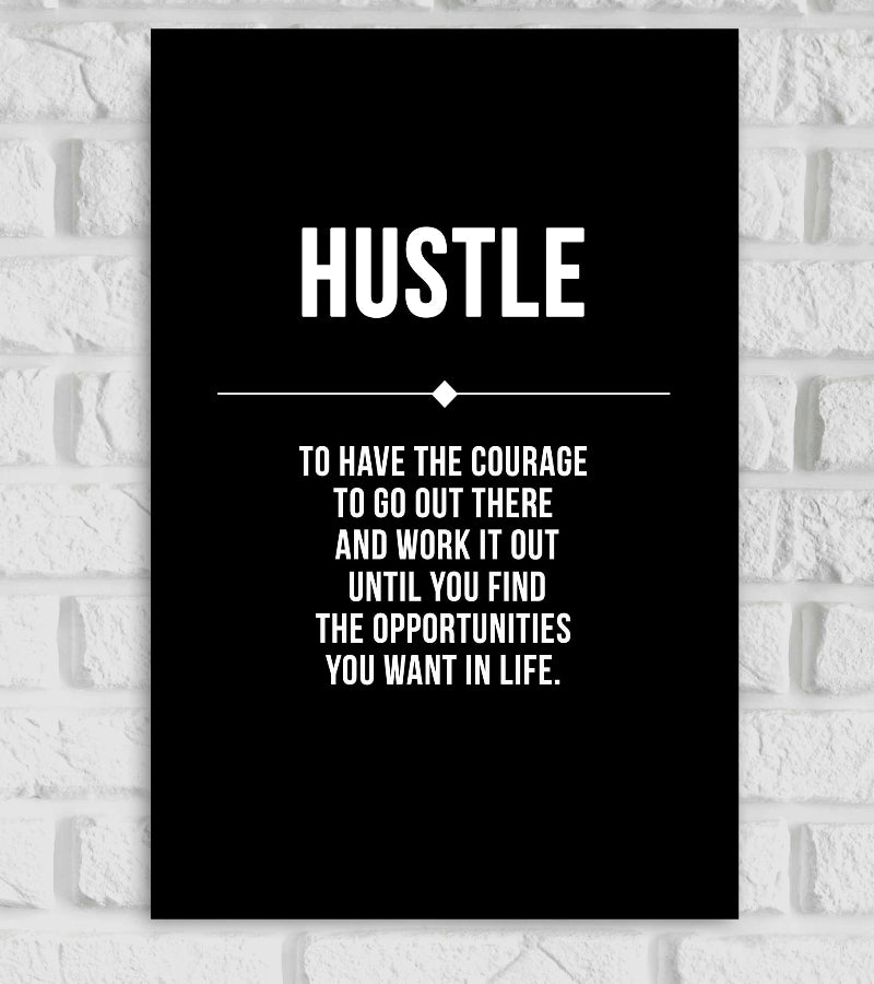 Hustle Motivation Inspirational Quote Work Ethic Productivity Disciplin Morden Typography Motivational Wall Decor Black & White color Minimalist Wall Art Poster Frame