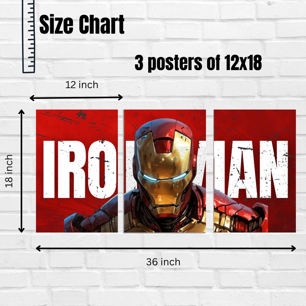 Iron Man 3-Piece Split Poster | Marvel Superhero Wall Art | 12x18 Inch Poster Artwork